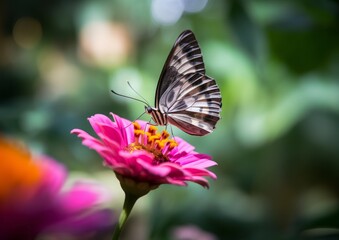 Obraz premium Macro Shot of a Butterfly on a Blooming Flower. Generative AI.