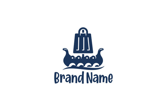 Creative logo design depicting a boat and a shopping bag - Logo Design Template	
