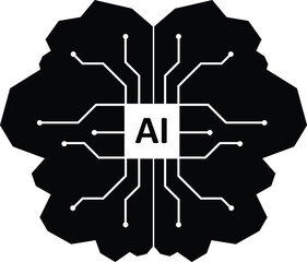 Illustration vector graphic of artificial intelligence with brains and chips and black and white webs. simple flat design style. suitable for applications, template presentations, etc. template design