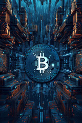 Fototapeta premium Generative ai. Bitcoin close up illustration