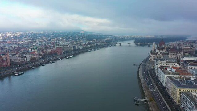 Aerial view over Budapest Hungary