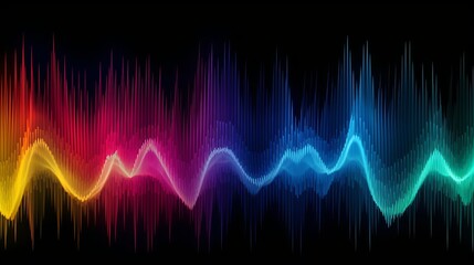 Fototapeta premium Rainbow sound wave on black background. Generative ai