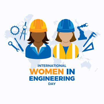 International Women In Engineering Day Vector Illustration. Woman Engineer With Safety Helmet Symbol. Female Engineer Graphic Design Element. Engineering Icon Set Vector. June 23. Important Day