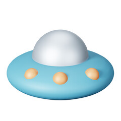 UFO cartoon space elements cute children objects in minimal style. 3d render