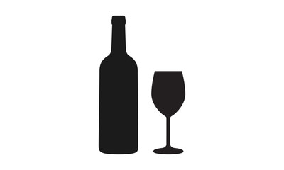 Glass and bottle of wine icon logo