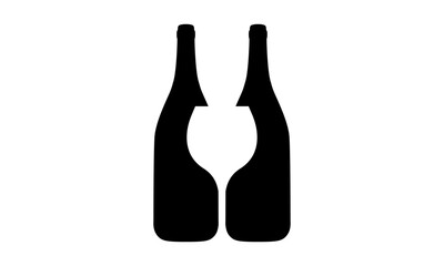Glass and bottle of wine icon logo