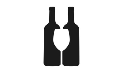 Glass and bottle of wine icon logo