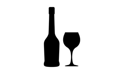 Glass and bottle of wine icon logo