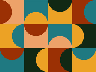 Abstract background of geometric design in Bauhaus style. Vector seamless pattern with Retro Mid Century colors. ready to use for textile, cloth, wrap and other.