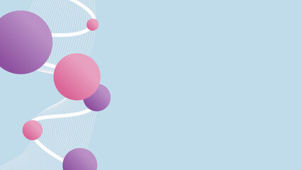 Abstract Pastel Tone Gradient Balls and White Line Waves on Pale Blue Background
