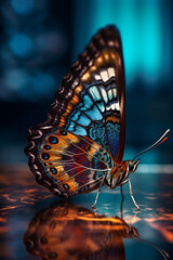 Fototapeta na wymiar Beautiful butterfly a blue background. Image created with Generative AI technology. 