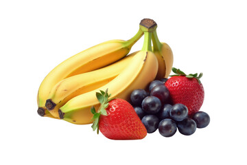 Bananas, grapes and strawberries isolated on transparent background, Generative Ai