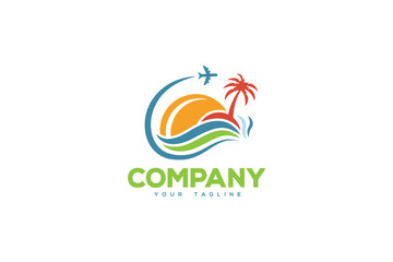 Fototapeta premium Creative logo design depicting an island and a plane - Logo Design Template 