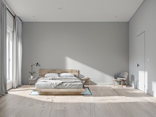 The interior of a bright bedroom. Generative by AI
