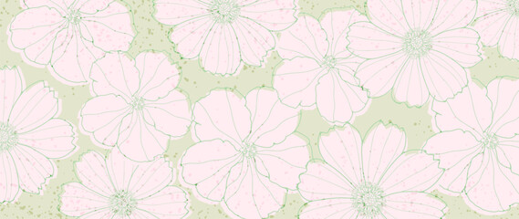 Fresh summer floral background with pale pink flowers. Green background for decor, covers, wallpapers, postcards, presentations
