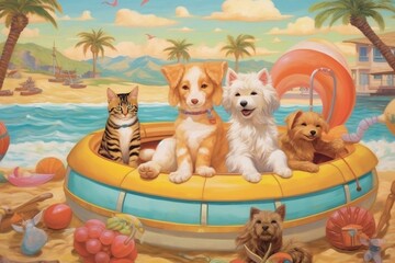 Obraz na płótnie Canvas Cat and Dog Summer Holiday. Generative AI