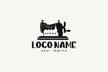 Creative logo design depicting a sewing machine and a factory - Logo Design Template	
