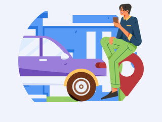 Flat vector concept operation hand-drawn illustration of people taking a taxi
