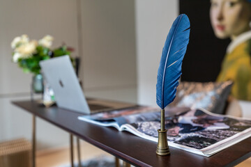 A quill pen that writes in a classic style. decoration on desk