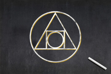 Philosopher’s stone symbol drawn on a blackboard - obrazy, fototapety, plakaty
