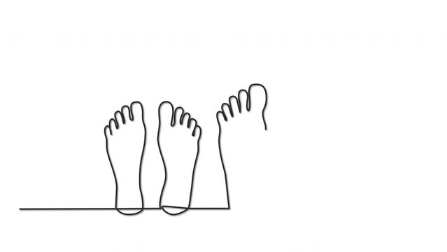 Bare feet, man, woman, male, female outline self drawing animation. Copy space. Couple, relationship concept.