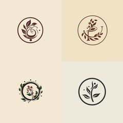 Flower wreath logo. Vector floral design spring frame element for invitations, greeting cards. Set of decorative frames. Floral ornaments.Vintage decor. Vector illustration.