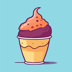 Ice cream in a cup. Isolated on blue background vector illustration for food design concpet