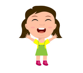 little girl boy rejoicing arms up happy full body length education primary school nursery kindergarten concept