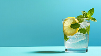 mojito cocktail on blue background - Generative AI - obrazy, fototapety, plakaty