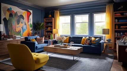 Vibrant color tasteful living room. Generative AI