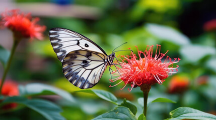 Obraz premium Βutterfly on flower closeup, Springtime, Spring nature, wild flowers field. Generative AI 