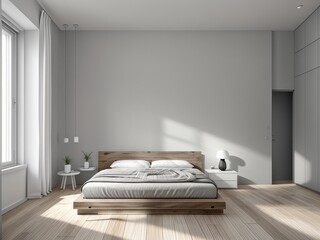 The interior of a bright bedroom. Generative by AI