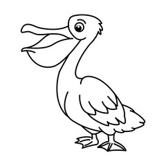 Funny pelican cartoon characters vector illustration. For kids coloring book.