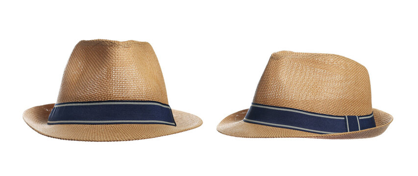 Set straw hat isolated on white background, clipping path