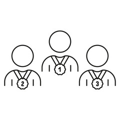 Competition Winners Line Icon. Sports Medal Award Linear Pictogram. People with Achievement Outline Symbol. First Second Third Sign. Business Victory. Editable Stroke. Isolated Vector Illustration