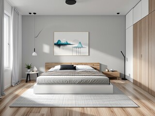 The interior of a bright bedroom. Generative by AI