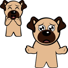 pug dog character cartoon standing expressions pack collection in vector format