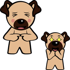 pug dog character cartoon standing expressions pack collection in vector format