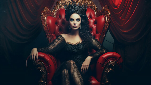 Fantasy dark evil queen sitting on throne, vampire princess, generative AI tools 