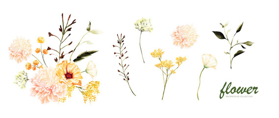 Set of summer floral bouquet watercolor vector design