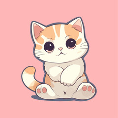 Vector So cute cat with big eyes Isolated sticker illustration Childish design print on t-shirt and etc funny happy kitten