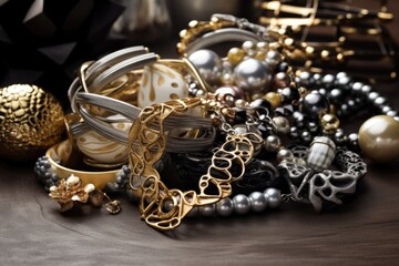 accessory and jewelry trend of mixing metals, like gold and silver or brass, created with generative ai