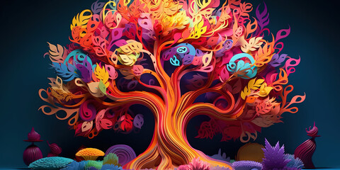 Surreal Arboreal Splendor: Vibrant 3D Creation of Intricate Colors