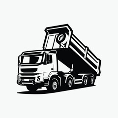 Dump Truck Silhouette Vector Art Isolated. Tipper Truck Monochrome Vector Art Illustration © bonky
