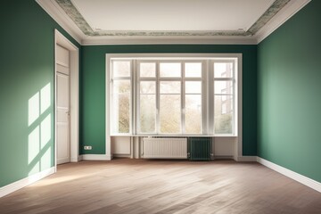 Obraz premium a room with newly painted walls, ready for wallpapering and decorating, created with generative ai