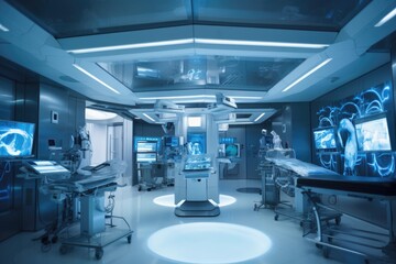 Naklejka na ściany i meble a futuristic operating room, equipped with advanced medical tools and state-of-the-art technology, created with generative ai