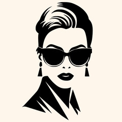 Woman in glasses, black and white drawing elegant style