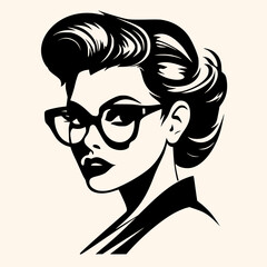 Woman in glasses, black and white drawing elegant style