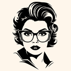 Woman in glasses, black and white drawing elegant style