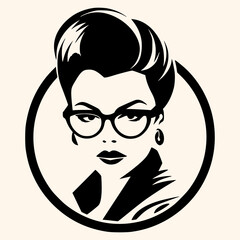 Woman in glasses, black and white drawing elegant style